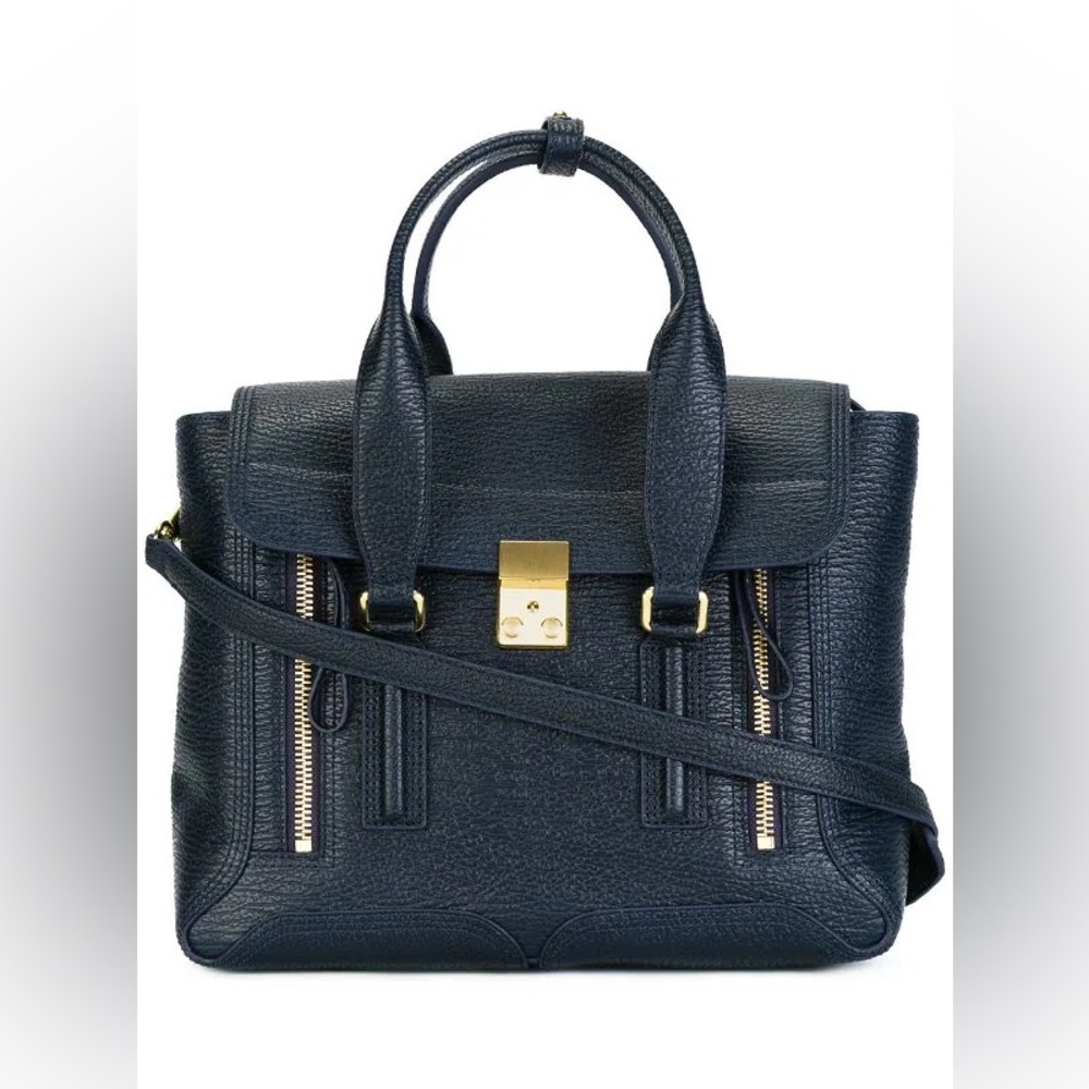 Philip Lim 3.1 Medium Pashli Bag Navy Blue Top Hande Zippers Leather W/ Dustbag